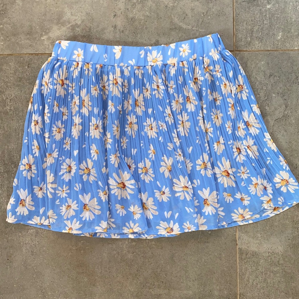 American Rag Daisy Pleated Mini Skirt Womens‎ Small Blue Floral Excellent Boho
